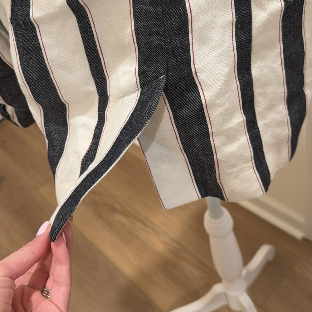 FRAME Bold Stripe Navy White Linen Blazer Sz 4 - Picture 10 of 16
